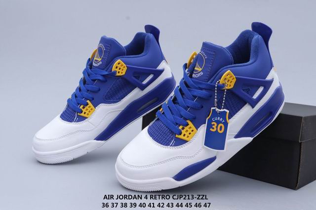 Air Jordan 4 Warriors Curry White Blue Men's Basketball Shoes-61 - Click Image to Close